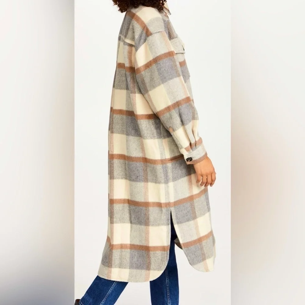 STELLA NOVA Emmy Joe Plaid Longline Coat jacket overshirt wool felt blend 10
